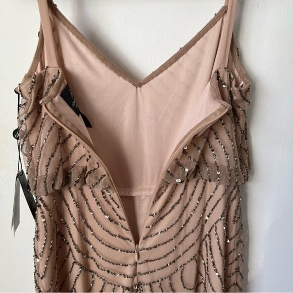 Adrianna Papell Women's Blouson Beaded Cocktail Dress - Taupe/Pink. Size: 0 (US) - Picture 5 of 16